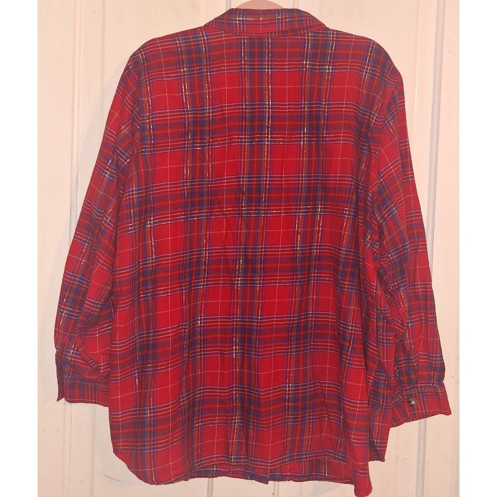 Woman Within Size 22/24 Plaid Longsleeve Button Up Christmas Plaid Holiday Cabin - Picture 2 of 4
